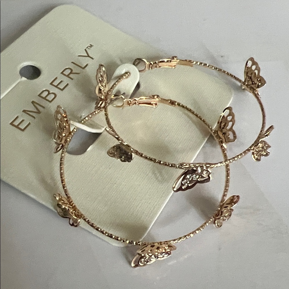 Emberly Rose Gold Butterfly Hoop Earrings
